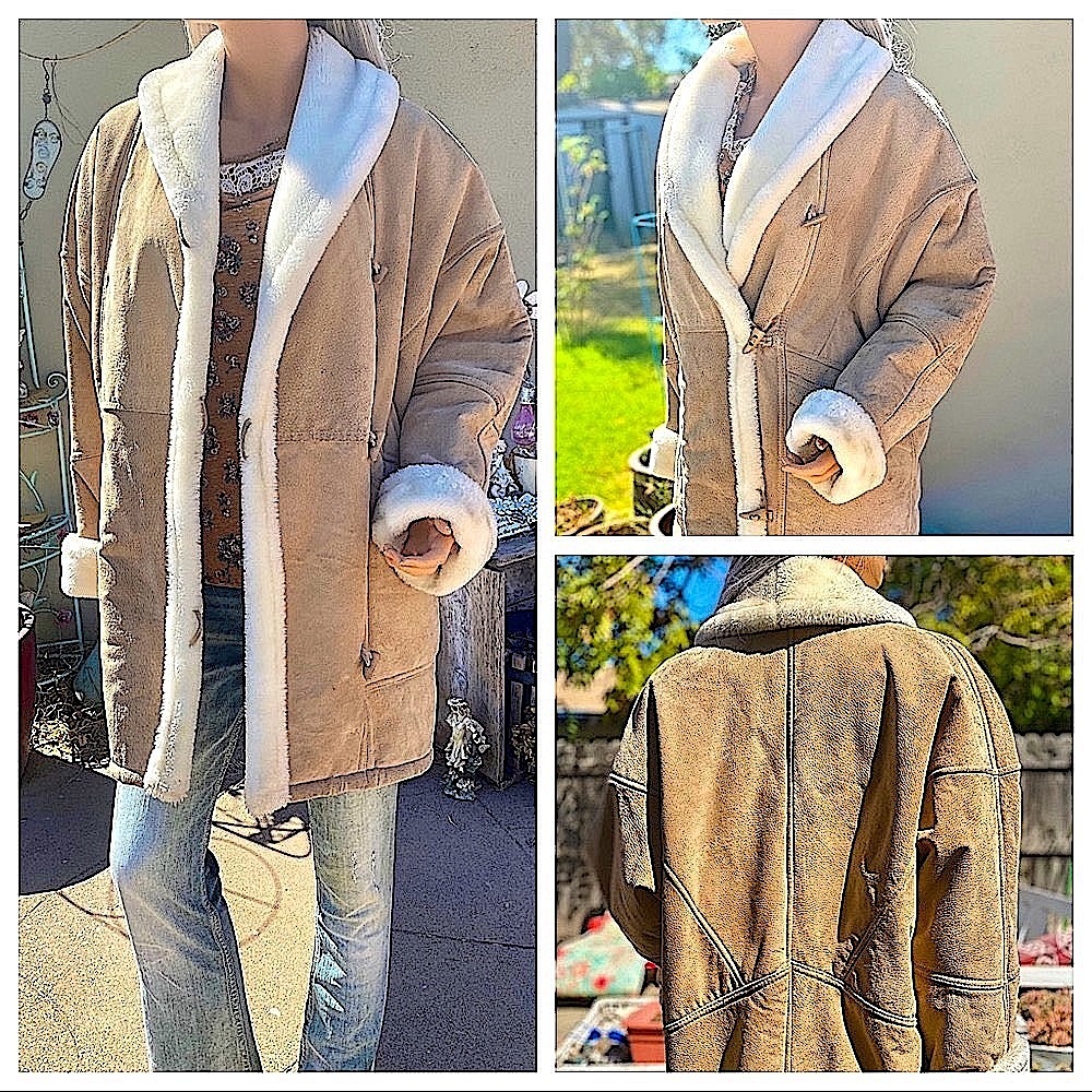 🎉VTG Wilsons Premium Suede Leather Sherpa Lined Midi Jacket Toggle Button